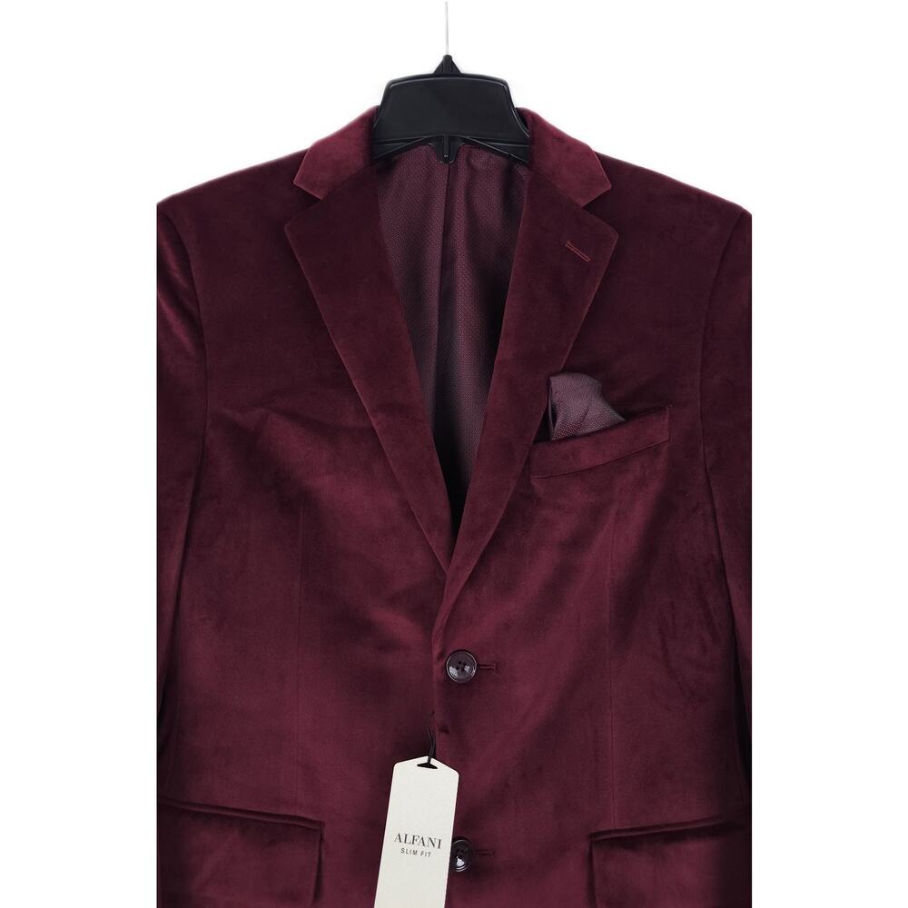 Alfani Mens Slim Fit Velvet Sport Coat Blazer 36R Burgundy Red Solid NWT - Picture 4 of 7